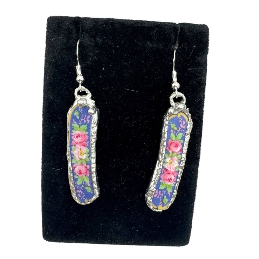 Broken China 925 Earrings From Rare Bavaria Tirschenreuth Franklin 4177 Plate - Picture 5 of 16